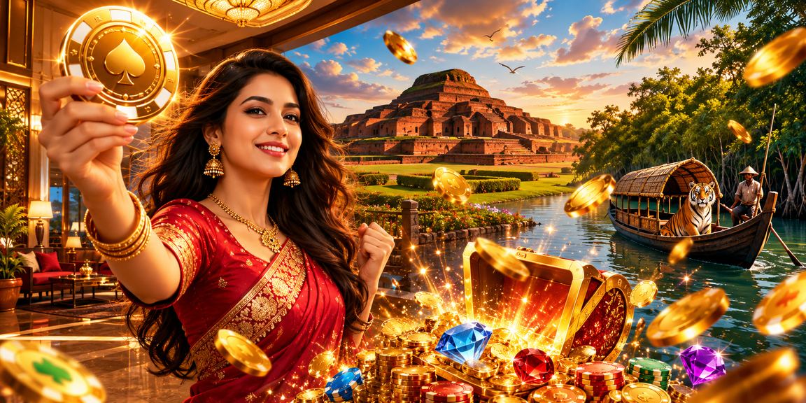 সুন্দরবনের পটভূমিতে মোবাইল অ্যাপে ভাউচার কোড প্রয়োগ করছেন একজন ব্যবহারকারী
